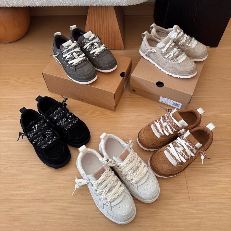 Sangpo High-End Ug Spring New Women's Flat Solid Color Round-Toe Lace-Up Low-Top Mel Casual Shoes Celebrity Style