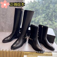 小香风真皮马丁靴女冬新款高级感真皮小短靴厚底增高骑士靴链条靴