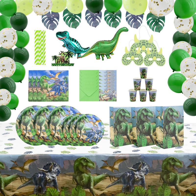 Amazon Jurassic dinosaur forest theme disposable party tableware children's birthday party decoration supplies