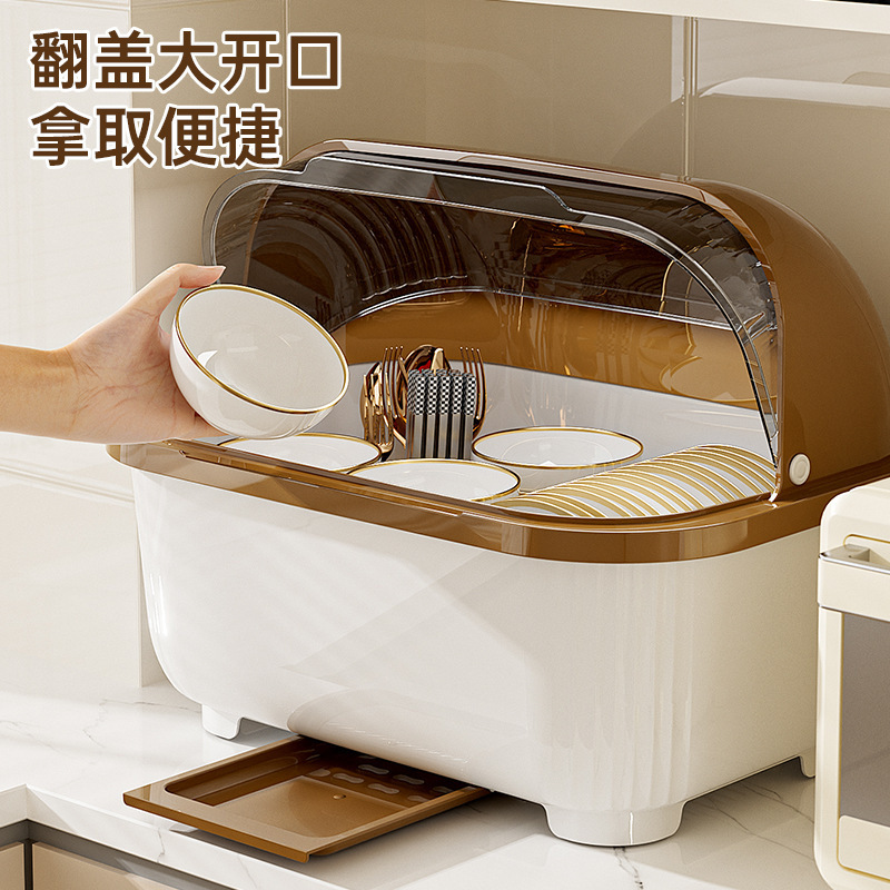 Kitchenware Storage Box for Home Use, Large Capacity with Lid, Draining Rack, Sealed Dustproof Flip-Top Storage Cabinet Kitchenware Storage Box for Home Use, Large Capacity with Lid, Draining Rack, Sealed Dustproof Flip-Top Storage Cabinet