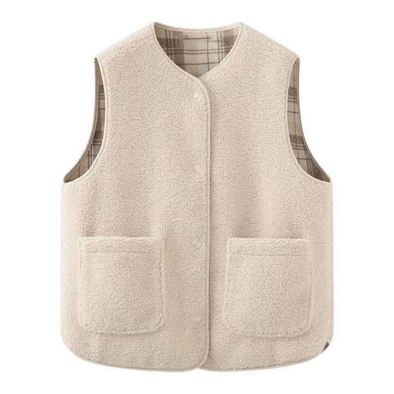2026 New Spring, Autumn, and Winter Plaid Reversible Fleece Vest for Women, Round Neck Vest, Imitation Lamb Wool Vest for Women 2026 New Spring, Autumn, and Winter Plaid Reversible Fleece Vest for Women, Round Neck Vest, Imitation Lamb Wool Vest for Women
