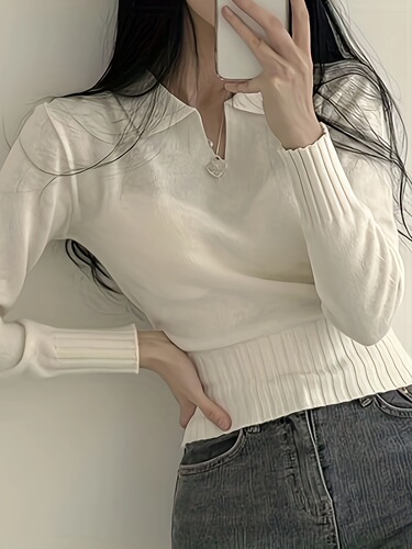 Casual Long Sleeve Crop Solid Notched Collar Pullover Cross-border