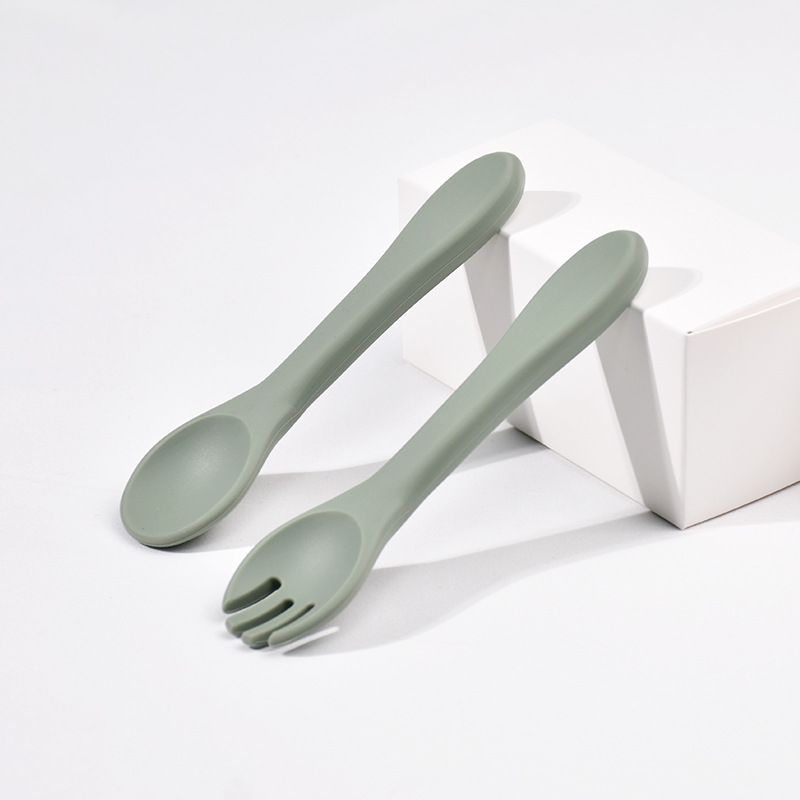 실리콘 포크 스푼 세트 (올리브 그린)