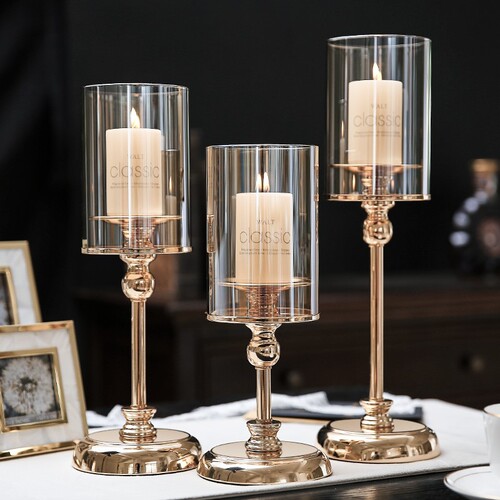 European home retro candlelight dinner lamp props Nordic romantic candlestick ornaments light luxury retro candlestick dining table