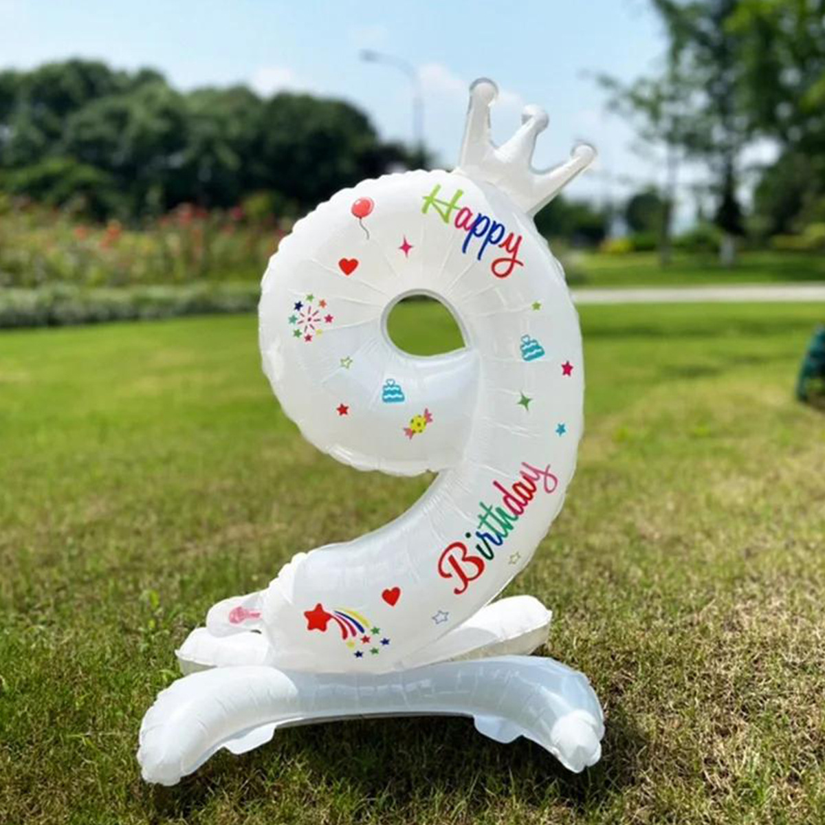 Globo de número de cumpleaños blanco, número de pie, venta al por mayor transfronteriza, globo de corona de fiesta de cumpleaños de película de aluminio de 32 pulgadas