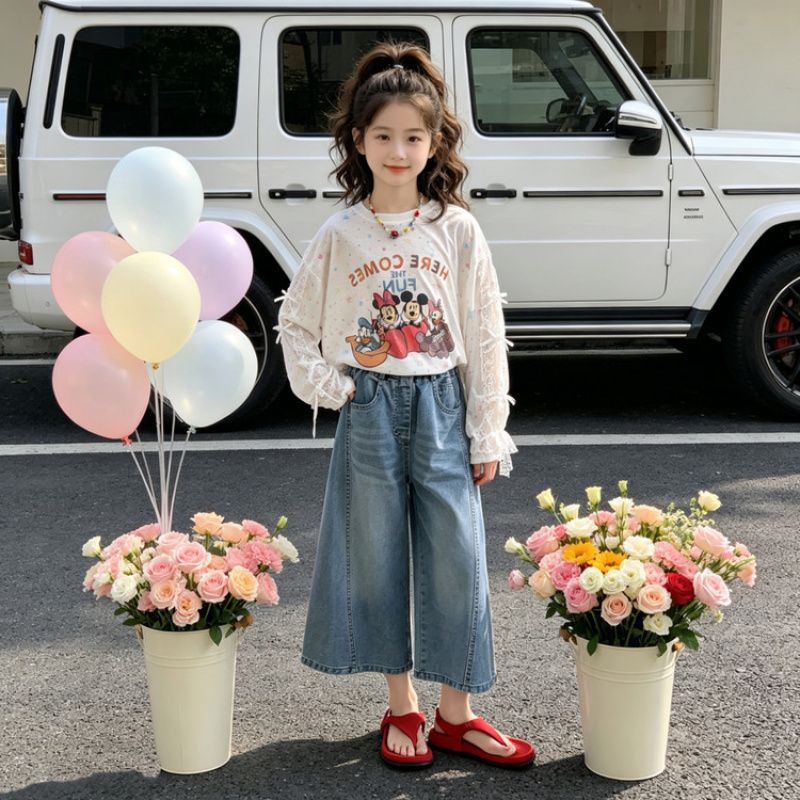 Zhili children's clothing girls' summer sun protection clothing 2026 new style children's thin long sleeve cartoon Mickey T-shirt for big kids