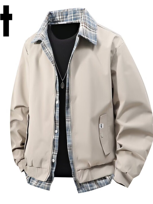 American Retro Cleanfit Fake Two-Piece Flannel Shirt Ma Lapel Flight Jacket for Men and Women in Spring and Autumn