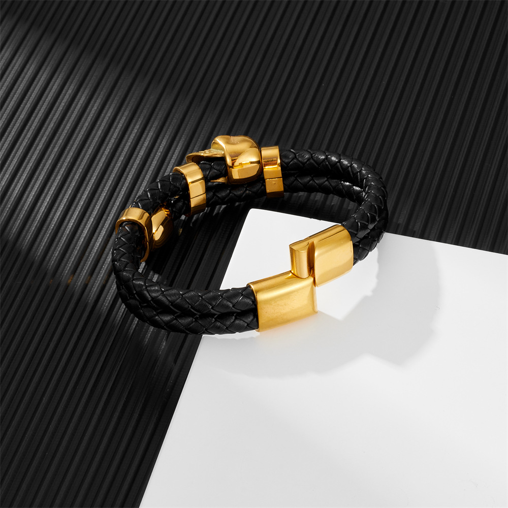 Stainless Steel, Pu Leather Material Hip-Hop Geometric Stainless Steel Pu Leather Plating Men's Bracelets Men Cord & Leather Bracelets