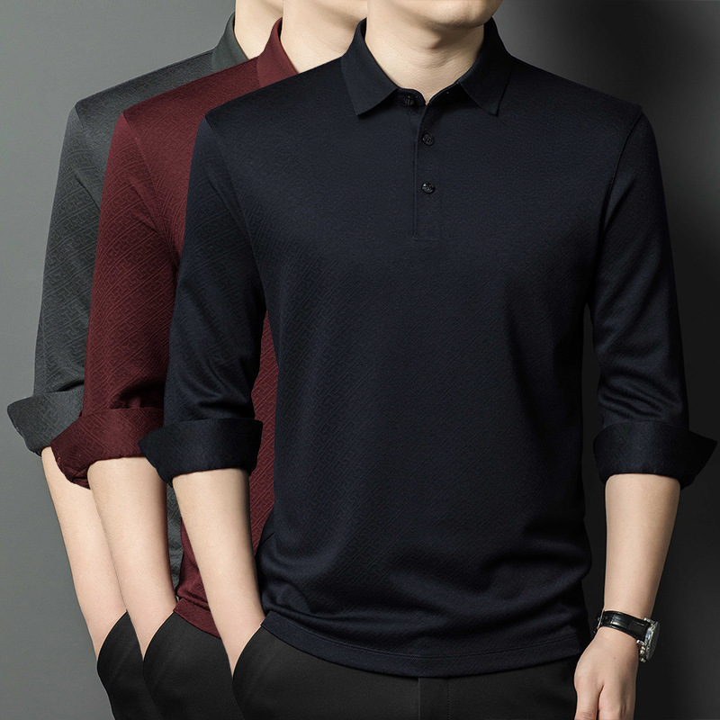 Luxury Men's Long-Sleeved Cashmere T-Shirt Autumn and Winter New Sheep Wool Skin-Friendly Soft Waxy Casual Business Lapel Polo