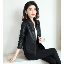 品牌时尚宽松皮衣女港风复古翻领时尚休闲百搭外套短款绵羊皮夹克