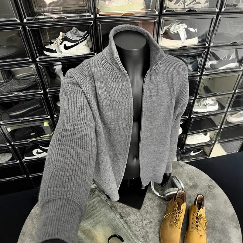 Cleanfit Stand Collar Knitted Cardigan Men's Autum Bf Lazy Style Couple High-End Zipper Sweater Jacket Jacket