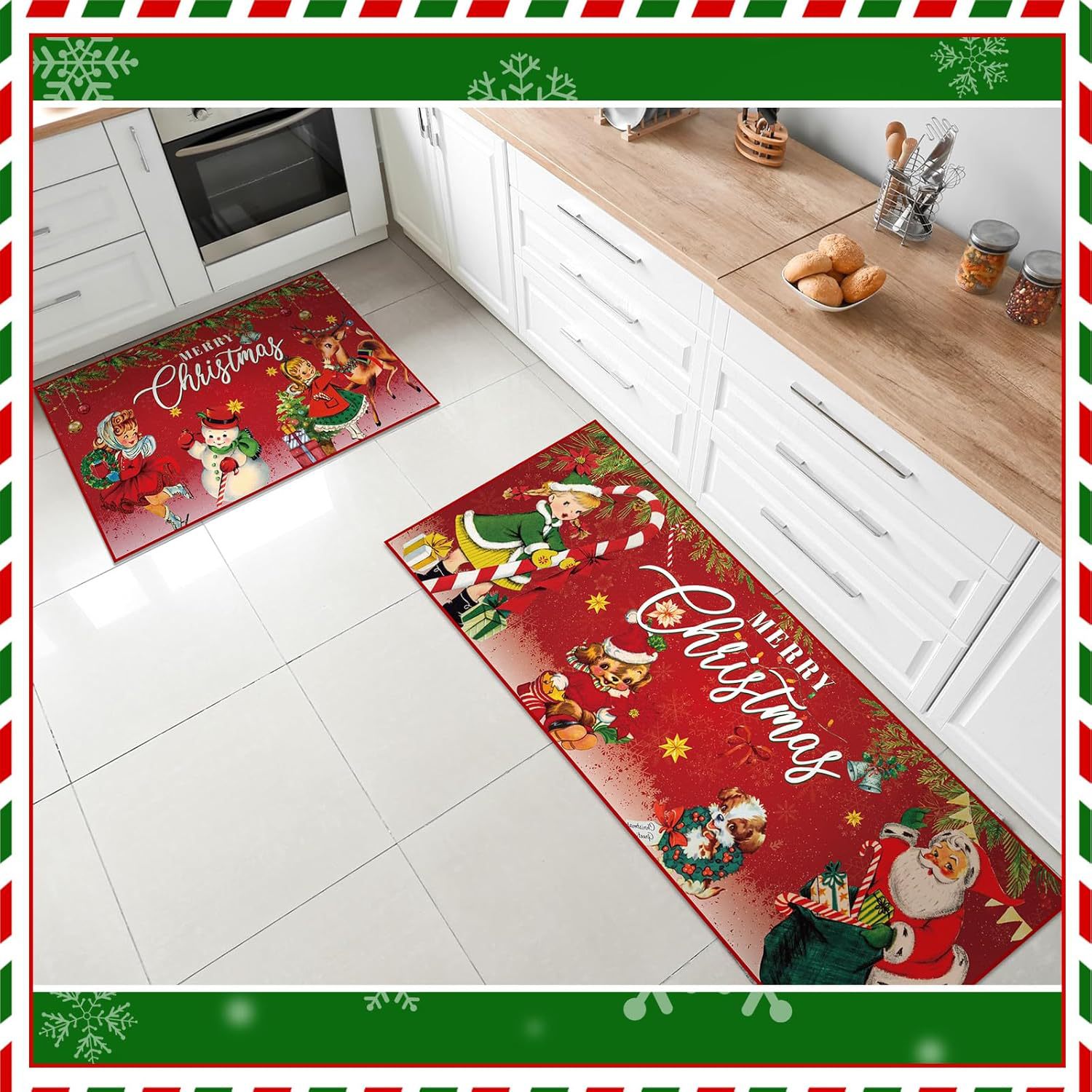 Al por mayor transfronterizo escena navideña de lana de cristal resistente a la suciedad resistente al desgaste cocina puerta de entrada al baño esterilla larga