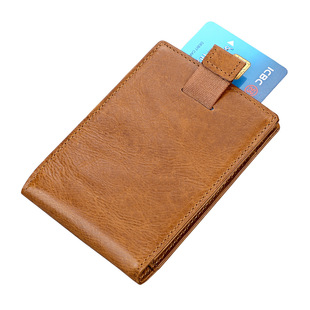 Genuine Leather Men's Wallet Card Holder RFID European and American Fashion Gold Clip Short Wallet Ultra-thin Mini Small Card Holder Cowhide