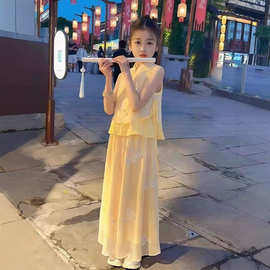 女童秋冬款羊驼绒年服套装2024新款洋气女大童加绒加厚红色运动服