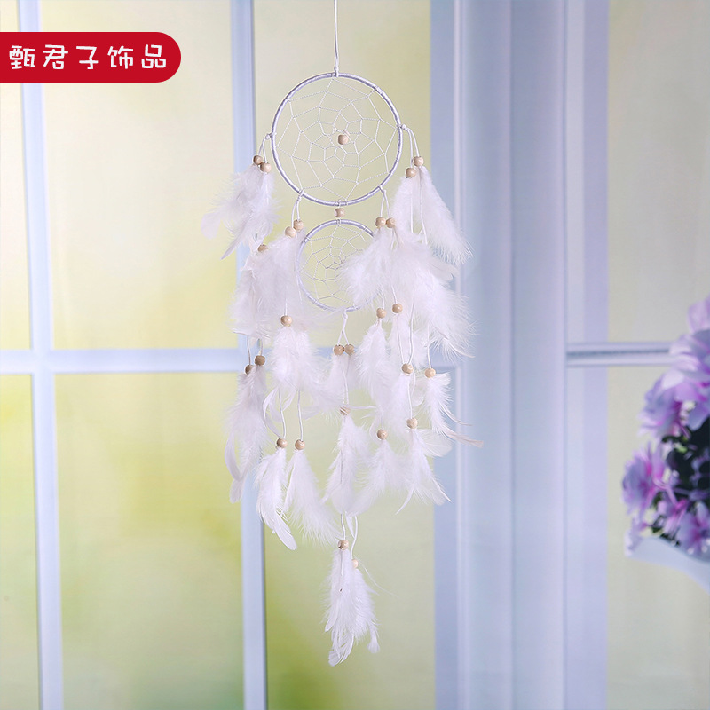 欧美白色羽毛捕梦网手工diy风铃壁饰家居工艺品挂饰车载挂件批发