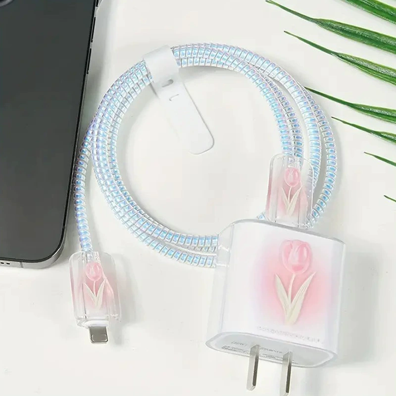 Apple, защитный чехол, фуксиевый зарядник, 20W