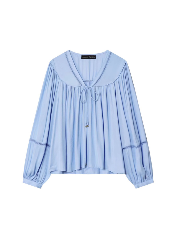 Zr Women's European and American Style 2025 Spring New French Romantic Gentle Style Lace Pleated Shirt Top