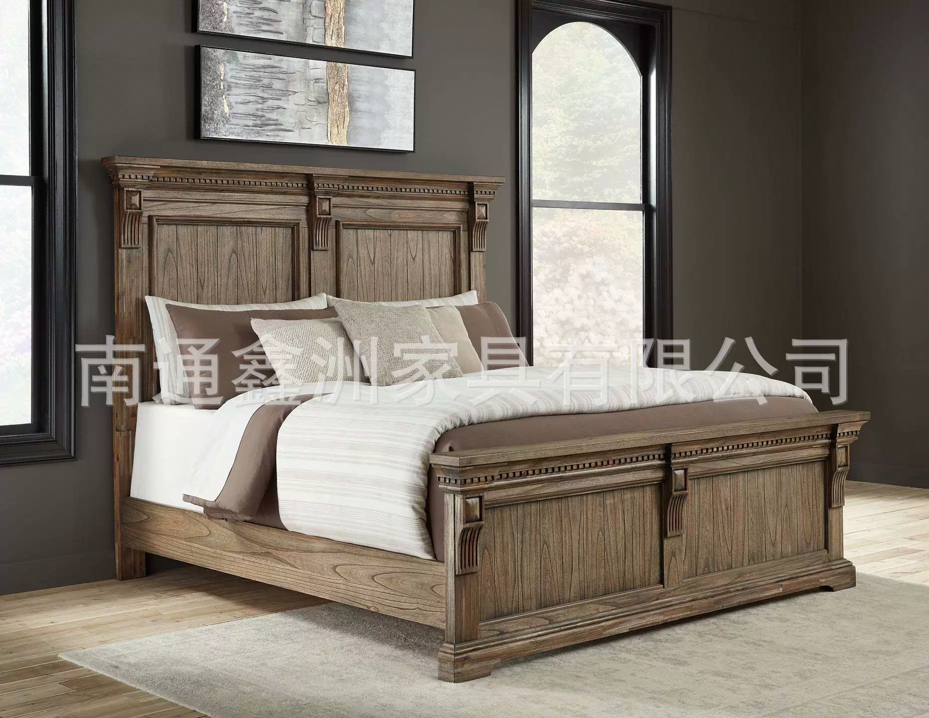 Американская деревенская кровать из массива дерева B & B Небольшая квартира с двуспальной кроватью Ретро старая спальня с прикроватной тумбочкой