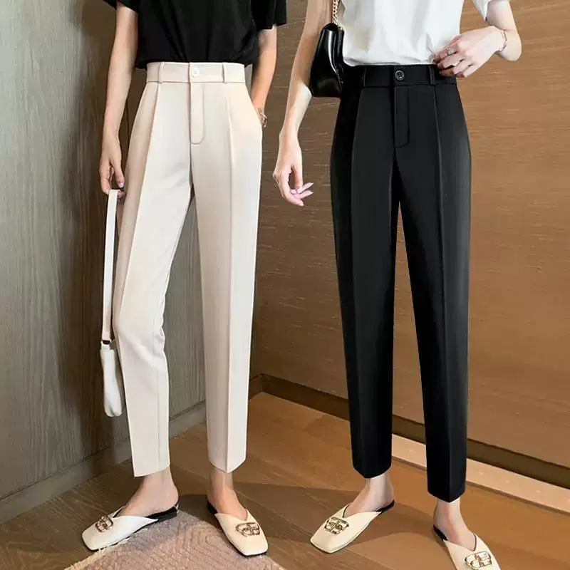 Свободные прямые брюки женские весенне-осенние тощие с высокой талией