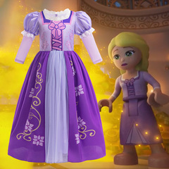 歐美新款女童cosplay城堡探險樂高長髮公主禮服裙派對演出表演服