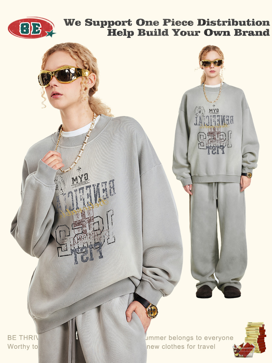 Be Hombres| 2025 otoño y invierno estilo americano letras de cuello redondo camisetas de impresión digital de la calle para hombres
