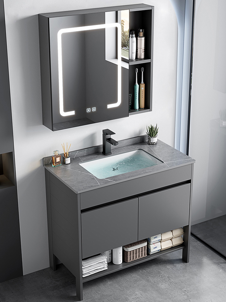 Floor-Standing Space Aluminum Bathroom Cabinet Combination Ceramic Integrated Washbasin Cabinet Bathroom Bathroom Washbasin Washstand