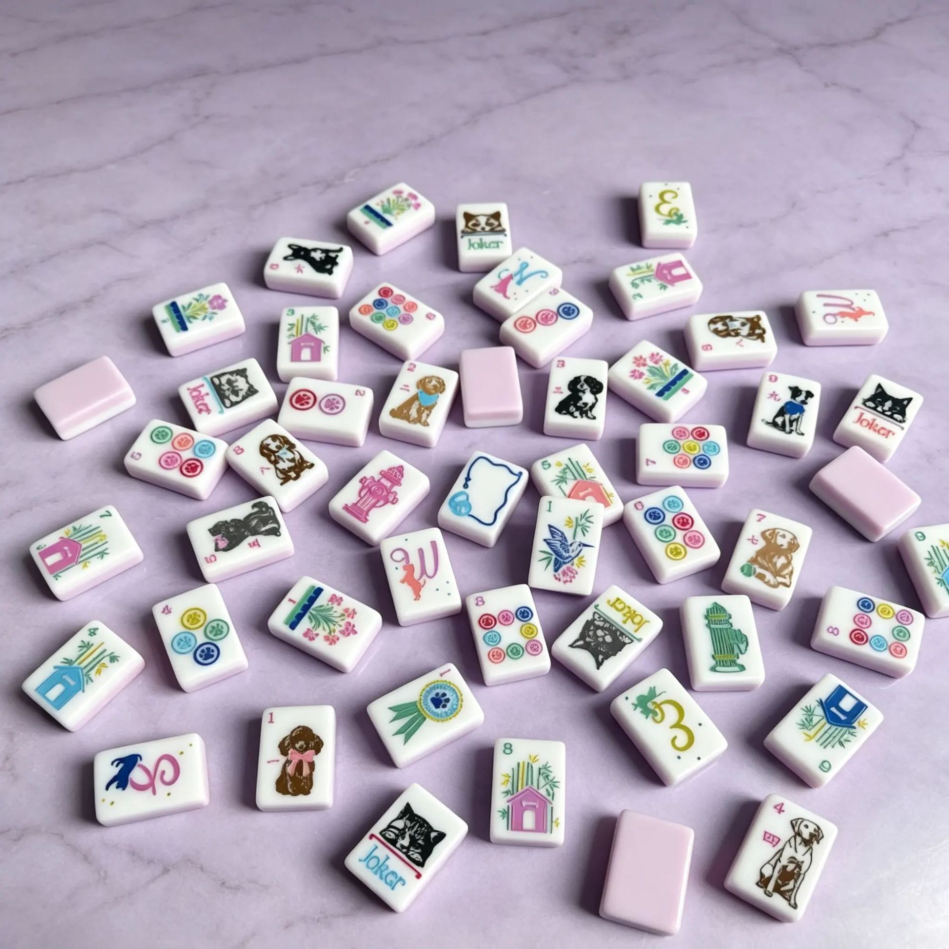 Pink Puppy-Themed Mahjong Set, Leisure Party Board Game, Entertainment, Hand-Played Mahjong Tiles