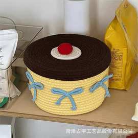 跨境棉绳编织收纳篮六一儿童节礼物零食包装盒带盖客厅杂物储物筐