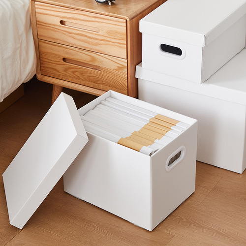 Pure white paper storage box with lid, paper box file storage box snack toy storage box foldable clothing organizer box