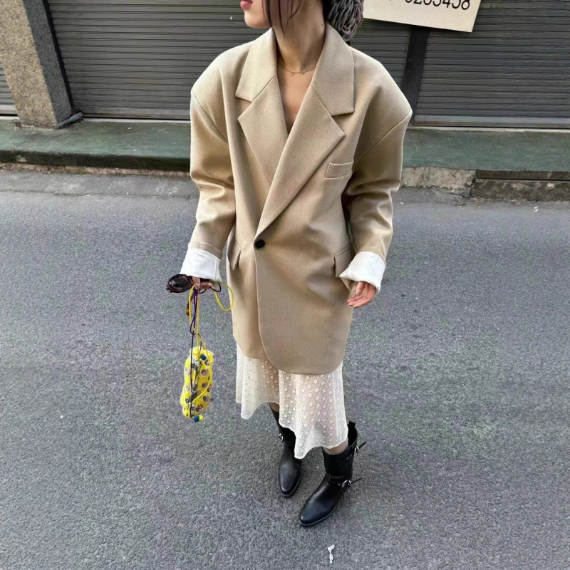 2025 Spring One Button Silhouette Mid-Length Suit Jacket Women's Loose Suit 2025 Spring One Button Silhouette Mid-Length Suit Jacket Women's Loose Suit