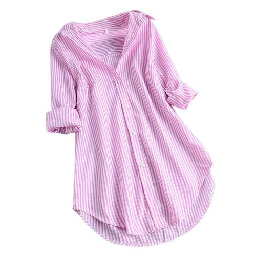 Elegant Striped Long-Sleeve Loose Collar Women's Shirt for Spring and Summer in Europe and America