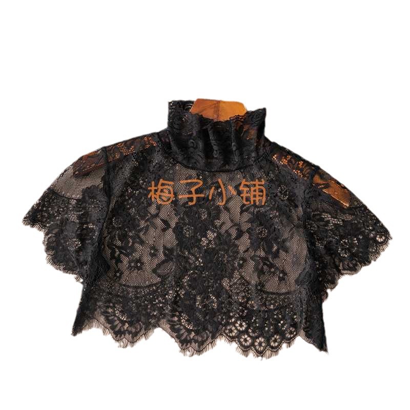Universal elastic short false collar sleevless, lace dress, high collar