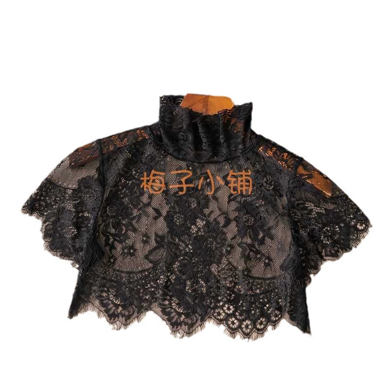 Universal elastic short false collar sleevless, lace dress, high collar