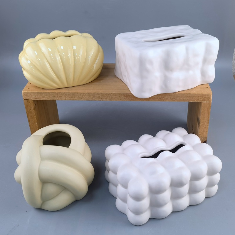 Servilleta en forma de concha cuidadosamente seleccionada, caja de pañuelos, sala de estar, caja de dibujo de papel de lujo ligero, caja de dibujo de cerámica, decoración, creatividad para el hogar