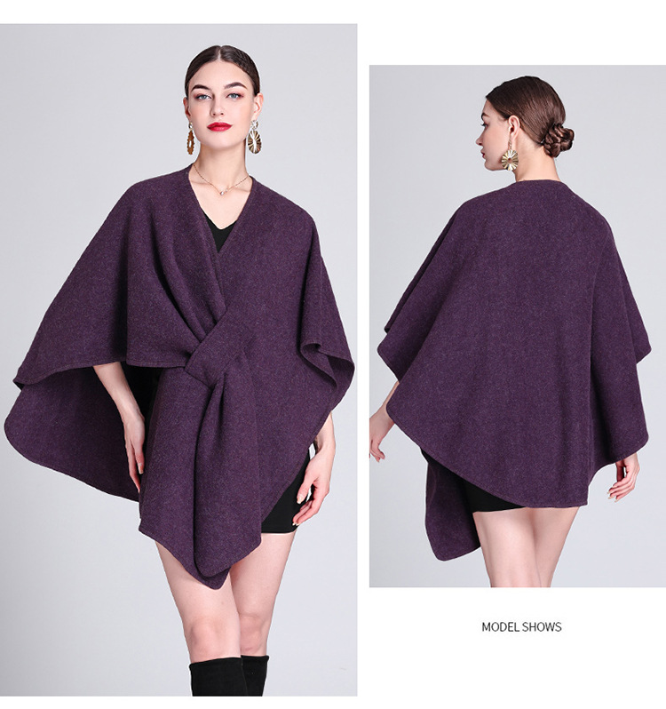 Fashion cape cape with cape outside large size knitted cardigan loose coat women_voghion.com
