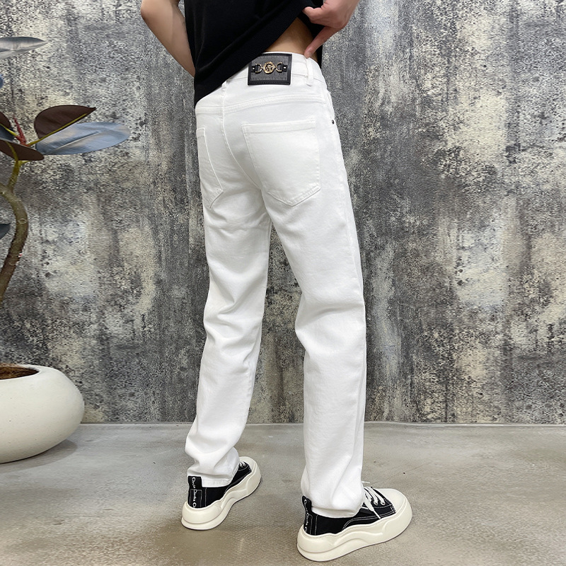 Light Luxury High-End Pants Men's White High-End Jeans Men's Summer Loose Versatile Trendy Casual Long Pants