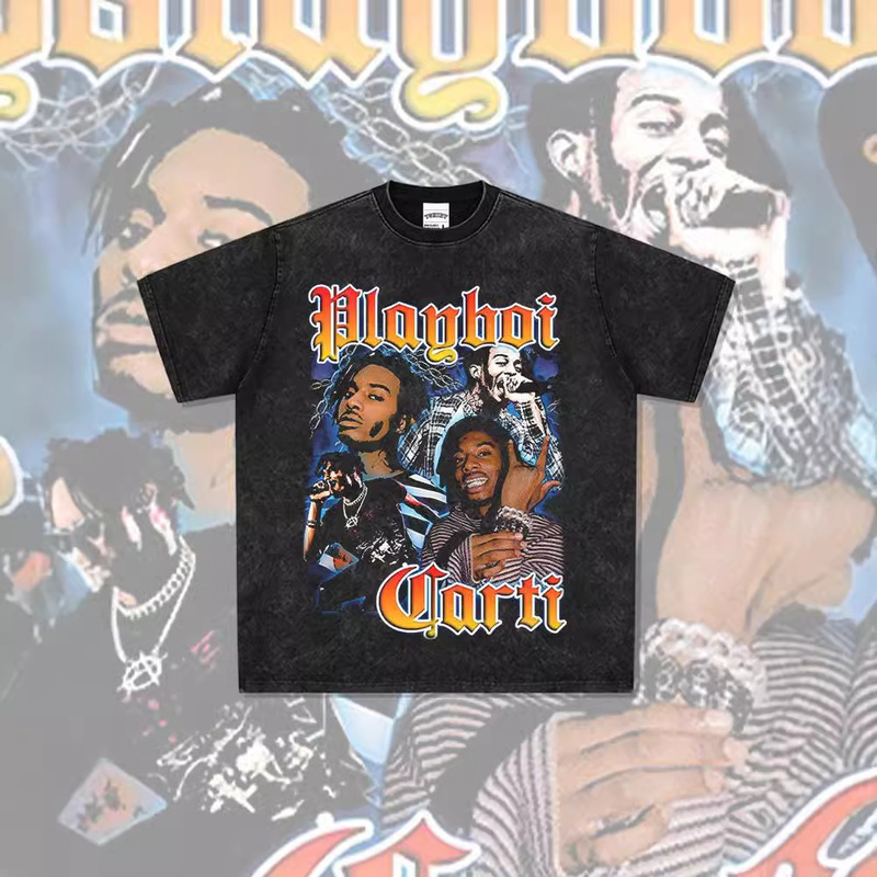 Hip-Hop Rap Playboi Carti Printed Homage Cross-Border Short-Sleeved T-Shirt Hiphpop Loose Vintage