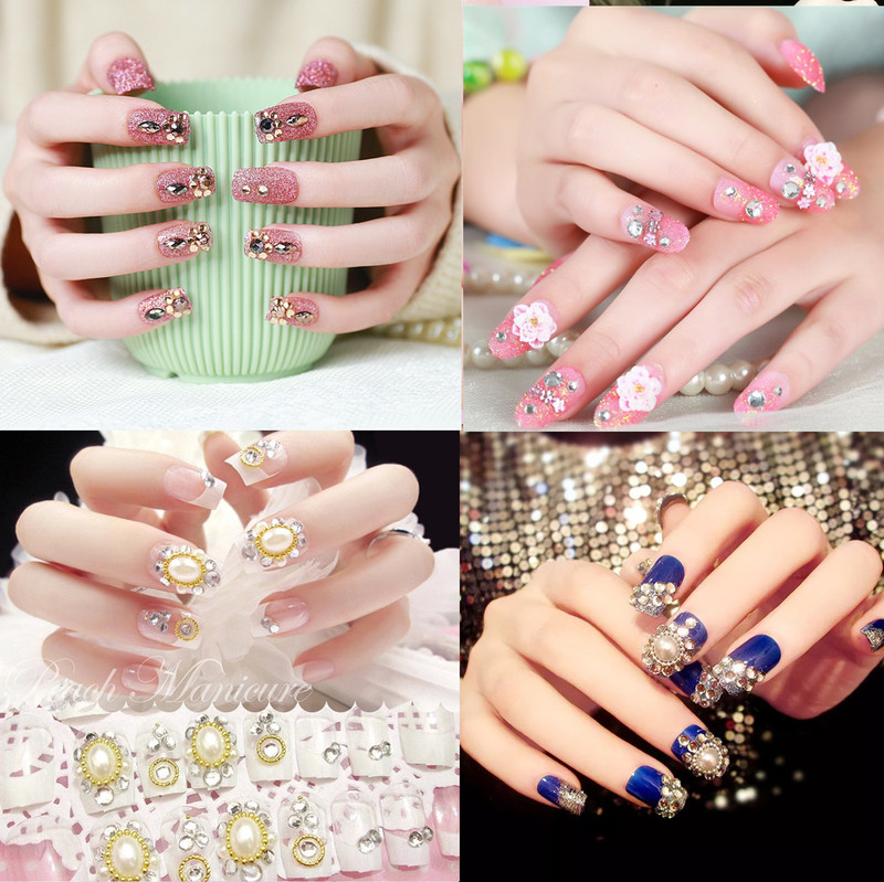 Pink Flower Bridal Nail Art Patch Fake Nails Finished Wedding Nails Wholesale Wear Nail Pieces Removable