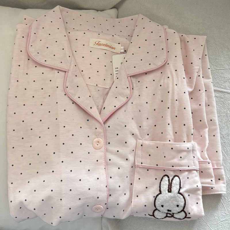 Polka Dot Miffy Rabbit Summer Pajamas for Women, Pure Cotton Gauze Short-Sleeved Sweet Cartoon 2026 New Three-Piece Home Wear Set Polka Dot Miffy Rabbit Summer Pajamas for Women, Pure Cotton Gauze Short-Sleeved Sweet Cartoon 2026 New Three-Piece Home Wear Set