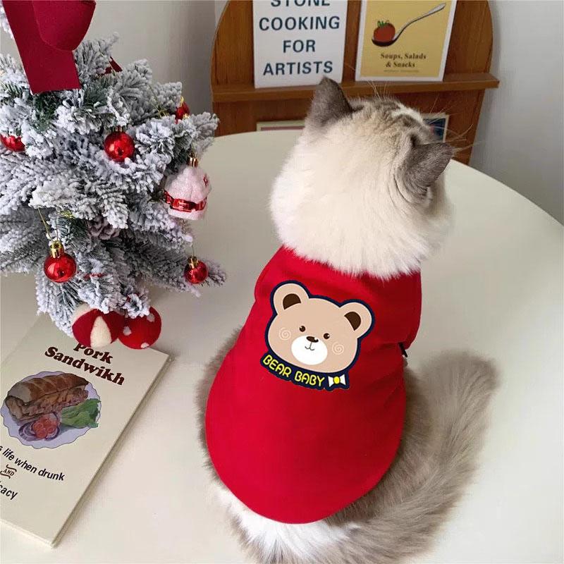 Ropa de felino de peluche otoño y invierno mascotas de Navidad de dos patas suéter gato azul gato muñecas de tela corta gato anti-pillo gatito gatito