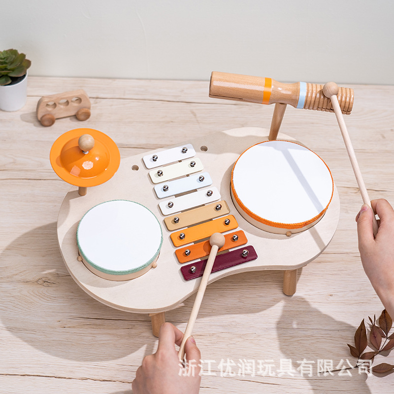 (2개) 국경 간 어린이 드럼 나무 다기능 노킹 음악 스테이션 오르 타악기  음악 장난감