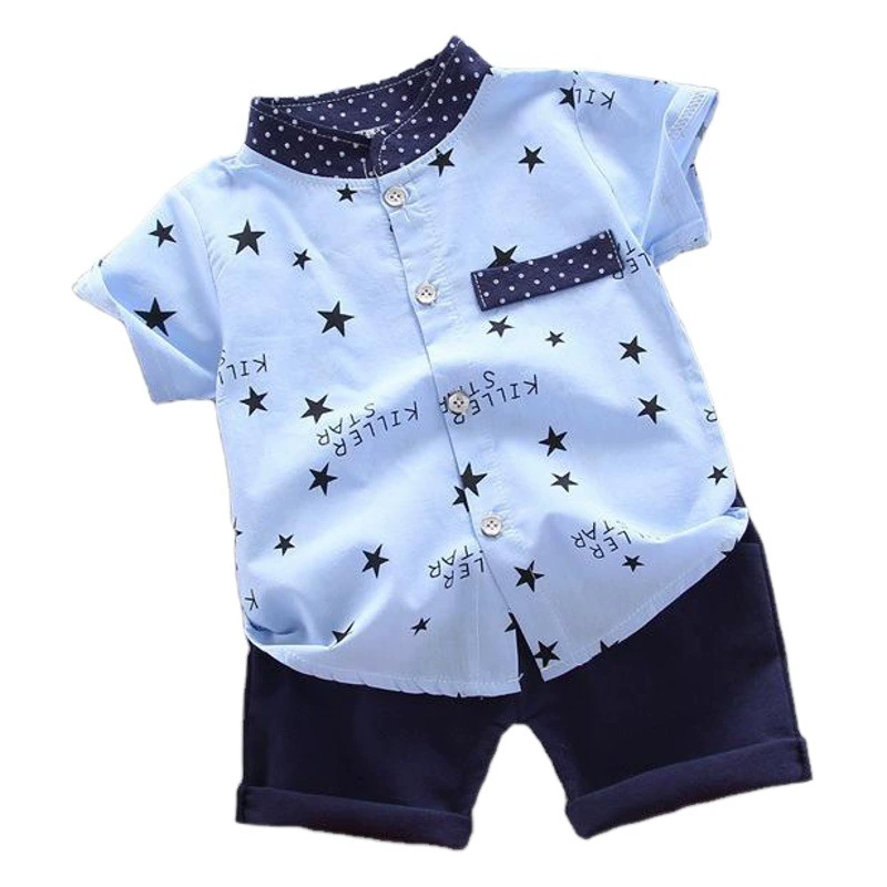 Детский костюм с короткими рукавами, летний костюм-рубашка с принтом пятиконечной звезды для мальчиков, поддерживает трансграничную цельную доставку