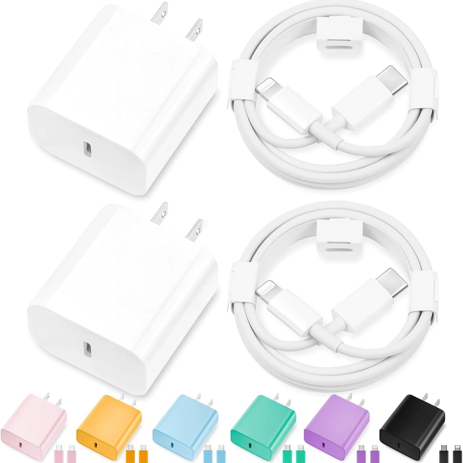 USB-C зарядное устройство PD20W, 20W GaN PD быстрая зарядка с кабелем 1.8 м, один или два порта