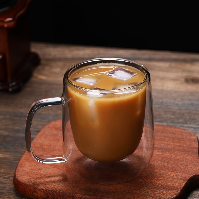 Double-Layer Glass Household Coffee Cup, Anti-Scalding and High-Temperature Resistant Water Cup, Tea Cup, Exquisite Latte Cup, Mug with Handle