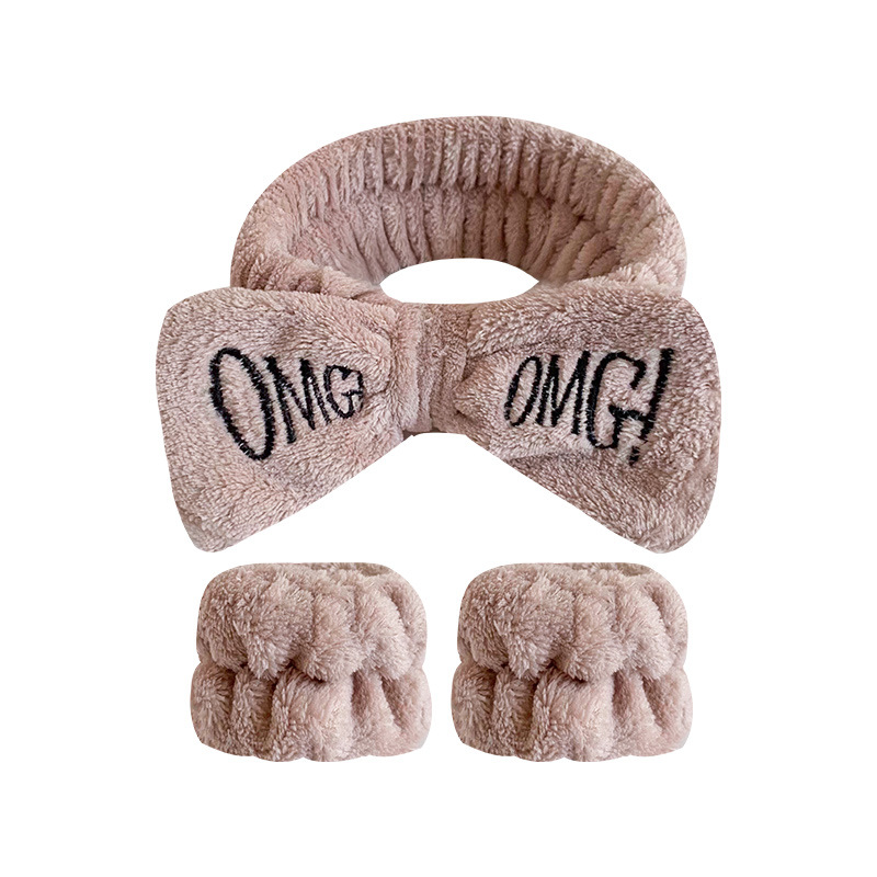 Amazon transfronteriza OMG arco banda de pelo correa de muñeca traje de las mujeres lavado de cara franela diadema pulsera absorbente