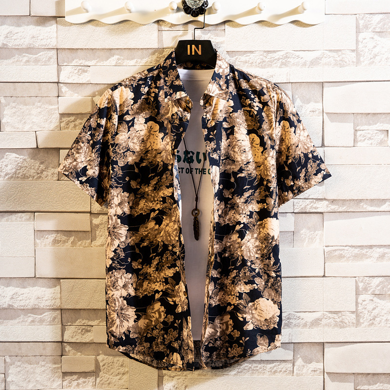Foreign Trade Amazon 2025 Summer Men's Slim Floral Short-Sleeved Casual Shirt Men's Fashion Multi-Color Floral Shirt