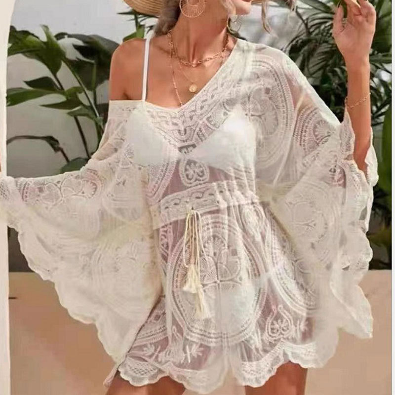 Cotton, Polyester, Lace, knit Fabric Type Regular Top Length Women'S Flower Lace Fashion Cover Ups