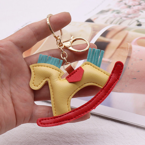 PU Leather Trojan Keychain Wholesale Creative Keychain Leather Carousel Keychain Rocking Horse Pendant
