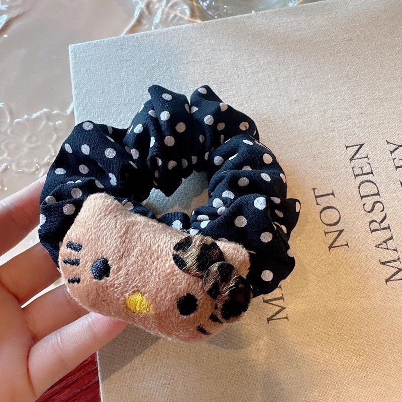 Cute feline Kitty negro y blanco punto de onda de gran intestino anillo de pelo de cola de caballo sensación de alto nivel cabeza de correa de correa de joyas para el pelo