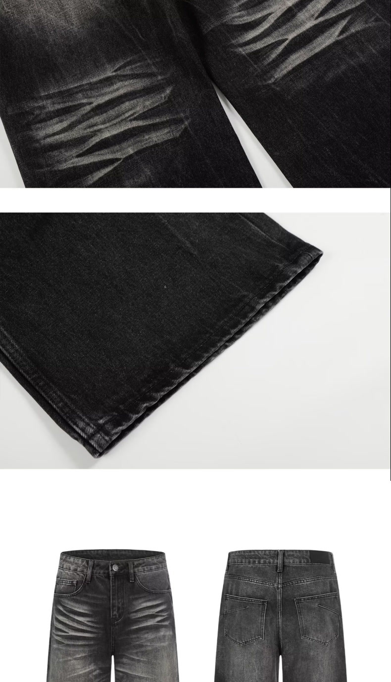 Cleanfit Heavyweight Whisker Print Jeans Retro Style For Men And Women Loose Fitting Straight Leg Wide Leg Casual Pants_mkmklike.com